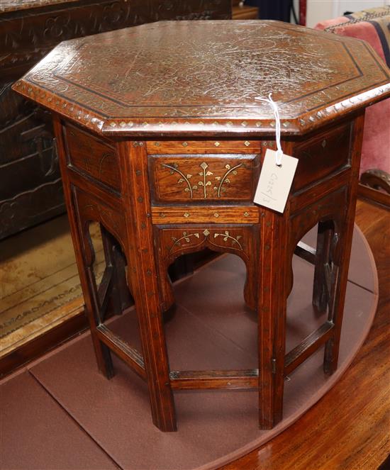 An Indian brass inlaid octagonal occasional table W.51cm